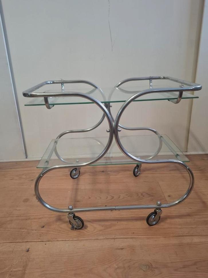 Vintage Theewagen met Glazen Bladen, Huis en Inrichting, Tafelonderdelen, Ophalen