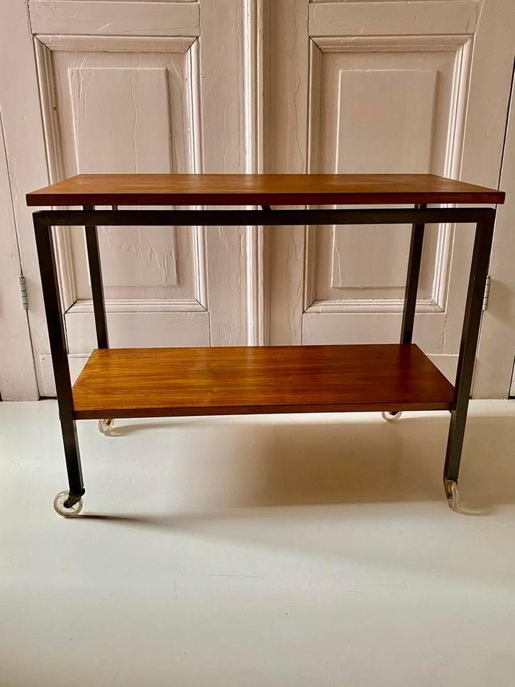 Retro Audiotafel / Bijzettafel op Wieltjes, Huis en Inrichting, Tafelonderdelen, Gebruikt, Tafelblad, Minder dan 50 cm, 50 tot 100 cm