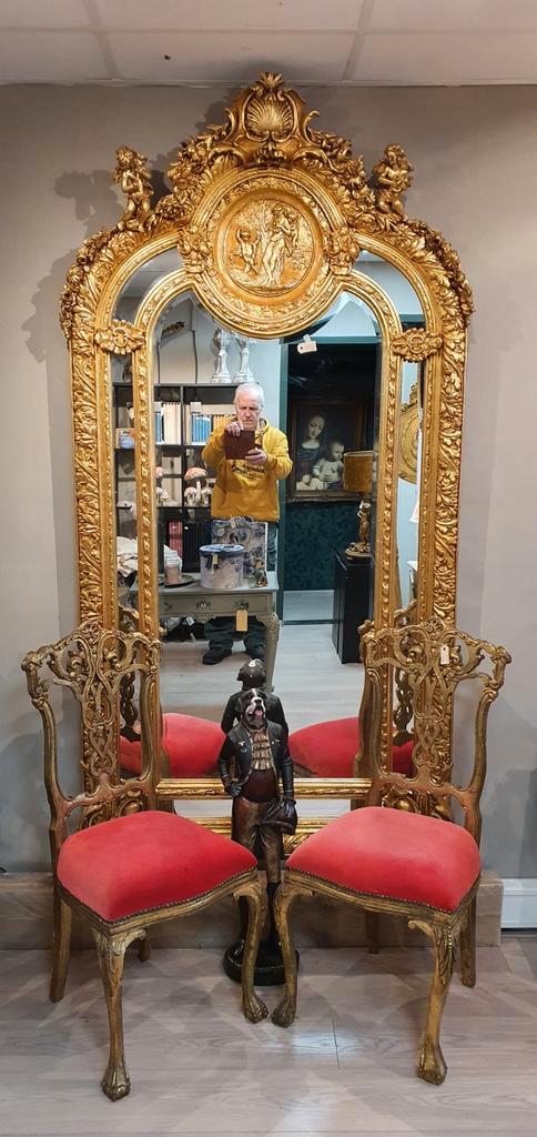 Prachtige Goudkleurige Barok spiegel XXL, Huis en Inrichting, Woonaccessoires | Spiegels, Rechthoekig, Ophalen of Verzenden