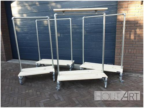 Kledingrek steigerbuis met steigerhout, Kleding | Dames, Kledingrekken, Nieuw, Met wielen, Ophalen of Verzenden