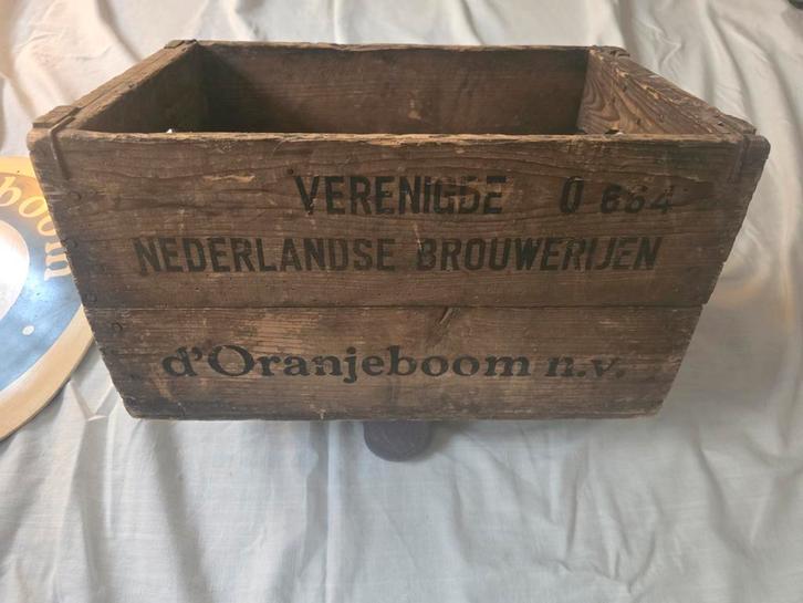 Oranjeboom bier: krat 60-er jaren + reclamebord - Orgineel!, Verzamelen, Biermerken, Zo goed als nieuw, Reclamebord, Plaat of Schild