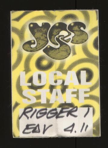 YES BACKSTAGE PASS Eindhoven 11 april 1998 Origineel ! beschikbaar voor biedingen