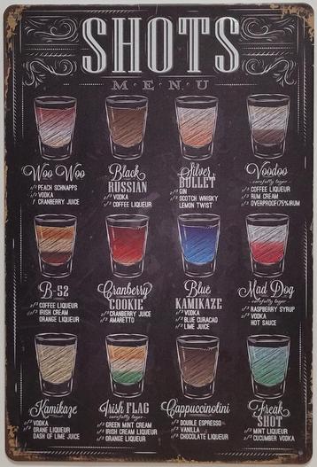 Shots menu shotjes reclamebord van metaal wandbord deco  beschikbaar voor biedingen
