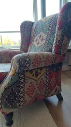 Oude Engelse  fauteuil met uit- en inklapbare voetensteun., Huis en Inrichting, Fauteuils, Ophalen of Verzenden, Gebruikt, Stof