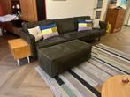 Groene suede/kunstleer bank Be Pure Home inclusief hocker, 250 tot 300 cm, Gebruikt, 75 tot 100 cm, Rechte bank