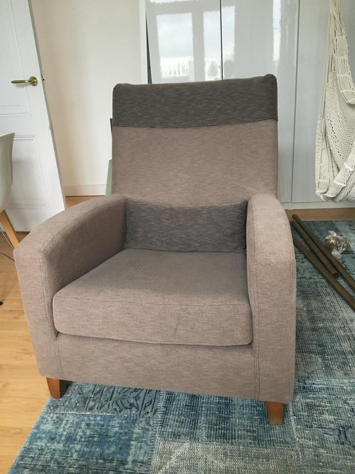 Mooie fauteuil in bruin-beige tinten -Groningen, Huis en Inrichting, Fauteuils, Gebruikt, Stof, 75 tot 100 cm, Ophalen
