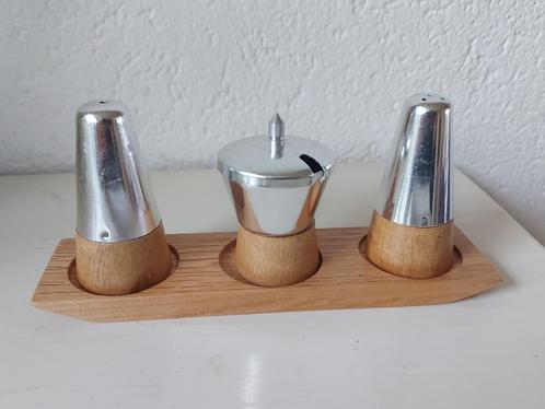 Retro peper, zout en mosterd set (cruet set), Verzamelen, Retro, Huis en Inrichting, Ophalen of Verzenden