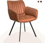 Eetkamerstoel Duke Cognac met armleuning €59,95per stoel, Ophalen, Bruin, Nieuw, Eetkamerstoel met arm leuning