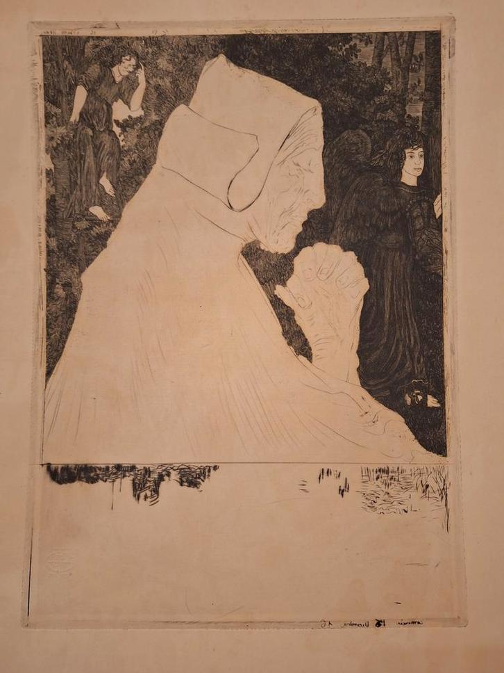 Ets met Engelen, Antiek en Kunst, Kunst | Etsen en Gravures, Ophalen of Verzenden