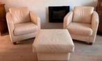 Woonkamer Crème wit Leder fauteuils set met hooker 60x60, Huis en Inrichting, Fauteuils, Ophalen, Gebruikt, Leer