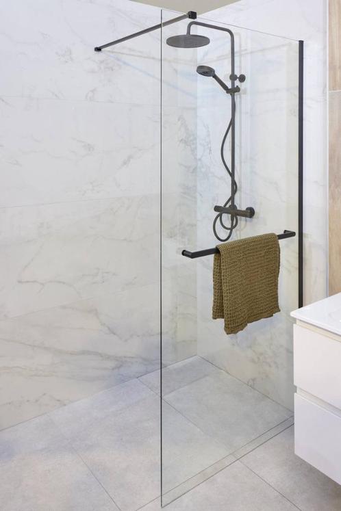 douchewand met handdoekhouder, Doe-het-zelf en Verbouw, Sanitair, Nieuw, Douche, Chroom, Glas, Ophalen