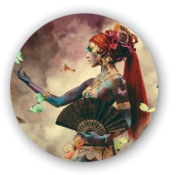 Woman with butterflies portrait Jaime Ibarra cirkel 140cm beschikbaar voor biedingen