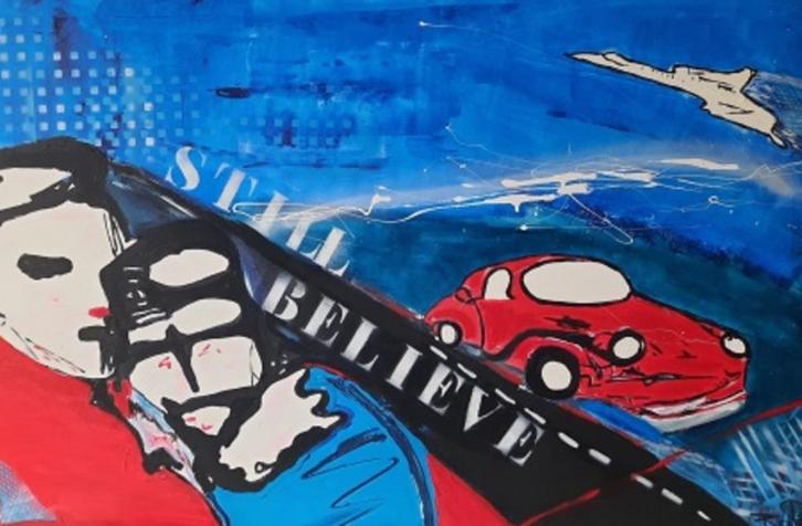 GROOT CANVAS DOEK IN STIJL VAN HERMAN BROOD, Antiek en Kunst, Kunst | Schilderijen | Modern, Ophalen of Verzenden