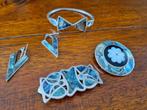 Mexicaans zilver met paua sieradenset oorbel broche armband, Verzenden, Zilver, Armband