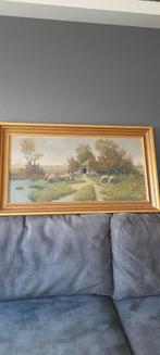 Schilderij van schaapskudde met boerderij., Antiek en Kunst, Ophalen
