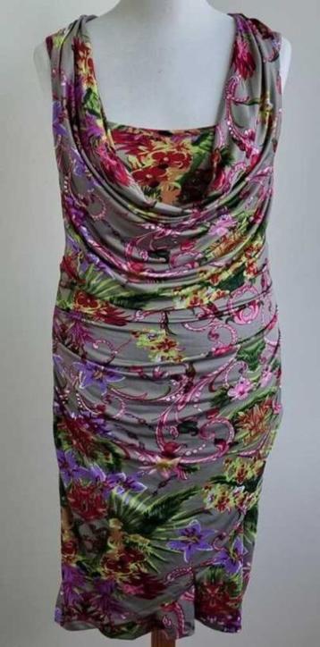 Liv groen/grijze stretchy jurk met gekleurde prints mt. L beschikbaar voor biedingen
