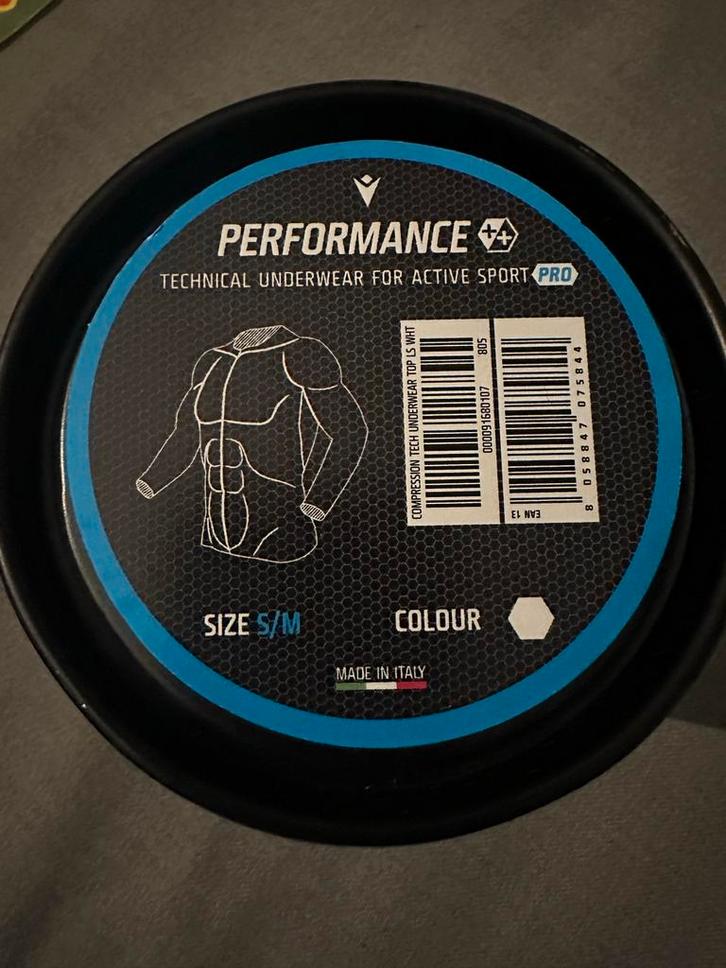 Macron Performance Sportshirt - Maat S/M - Wit, Kleding | Heren, Sportkleding, Nieuw, Fitness, Maat 46 (S) of kleiner, Wit, Ophalen of Verzenden