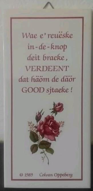 Limburgstaligge tekst tegels  Col van Oppeberg mooie tegel, Antiek en Kunst, Antiek | Wandborden en Tegels, Ophalen of Verzenden
