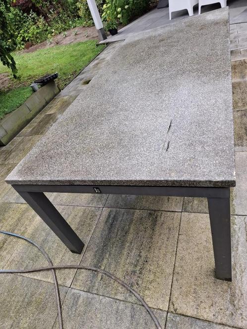 Tuintafel met Natuursteenlook blad en aluminium onderstel, Tuin en Terras, Tuintafels, Gebruikt, Rechthoekig, Aluminium, Ophalen