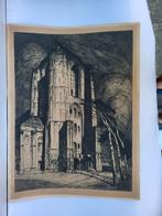 Lücker, Eugène - Kerktoren van Veere uit het noordwesten Ets, Antiek en Kunst, Ophalen of Verzenden