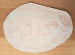 A493-13 Oude tekening Ontklede vrouw op divan, Antiek en Kunst, Ophalen of Verzenden