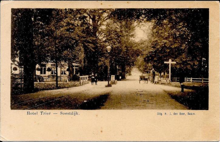 Hotel Trier, Soestdijk met venter 1900 (H.J. den Boer Baarn), Verzamelen, Ansichtkaarten | Nederland, Ongelopen, Utrecht, Voor 1920