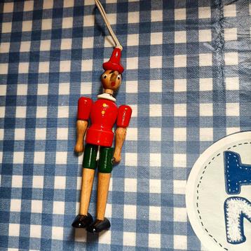 Vintage Houten Pinokkio Pop / Kerstboomhanger 16 cm  beschikbaar voor biedingen