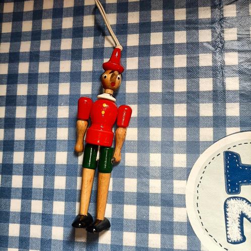 Vintage Houten Pinokkio Pop / Kerstboomhanger 16 cm, Antiek en Kunst, Antiek | Speelgoed, Ophalen of Verzenden