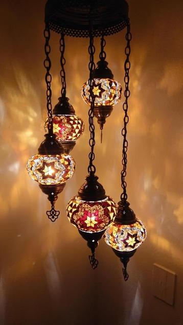 Oosterse Arabische kroonluchter hanglamp glasmozaiek set 5 beschikbaar voor biedingen