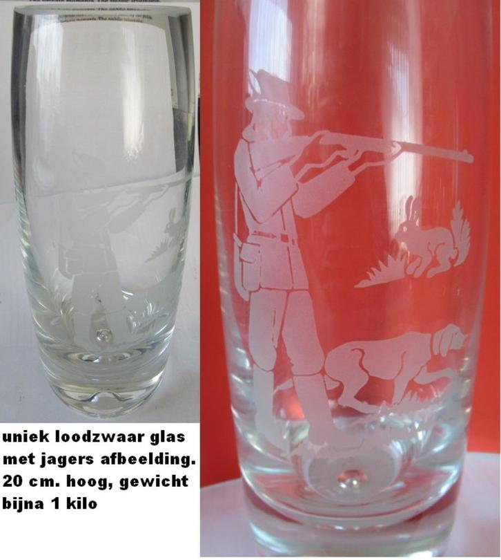 uniek glas loeizwaar bijna 1 kilo, geëtste jachtvoorstelling, Verzamelen, Glas en Borrelglaasjes, Nieuw, Overige typen, Ophalen of Verzenden