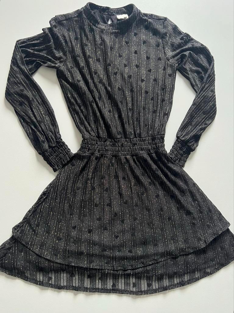 ≥ Shoeby Zwarte Glitter Jurk met Hartjes 158 164 — Kinderkleding