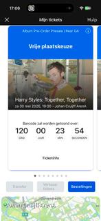 Harry Styles Tickets 6x GA Rear Staanplaats zaterdag 30 mei, Drie personen of meer, Ticket of Toegangskaart