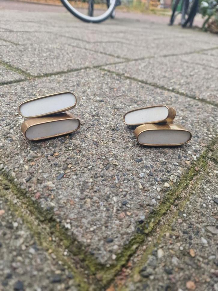 4 Koperen Kastknopjes met Wit, Sieraden, Tassen en Uiterlijk, Manchetknopen, Gebruikt, Overige materialen, Ophalen