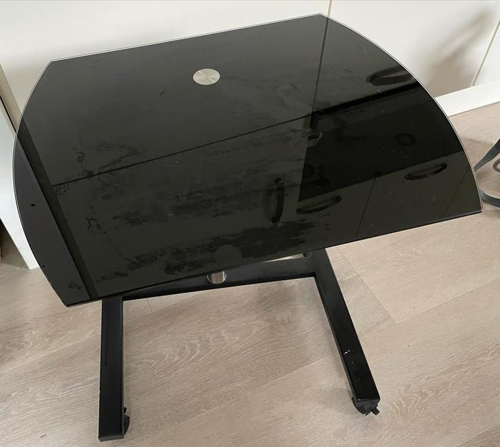 Bijzettafel glas/staal, in hoogte verstelbaar, Computers en Software, Laptoptafels, Zo goed als nieuw, In hoogte verstelbaar, Ophalen