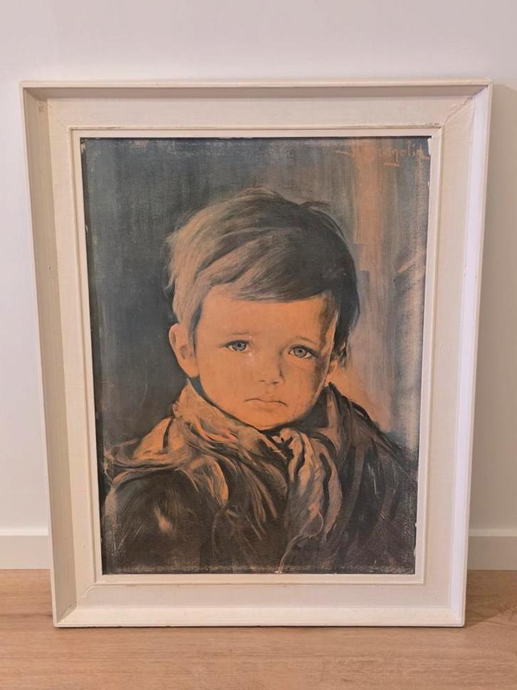 Vintage schilderij huilend kind huilende jongen Bragolin, Antiek en Kunst, Kunst | Schilderijen | Klassiek, Ophalen of Verzenden