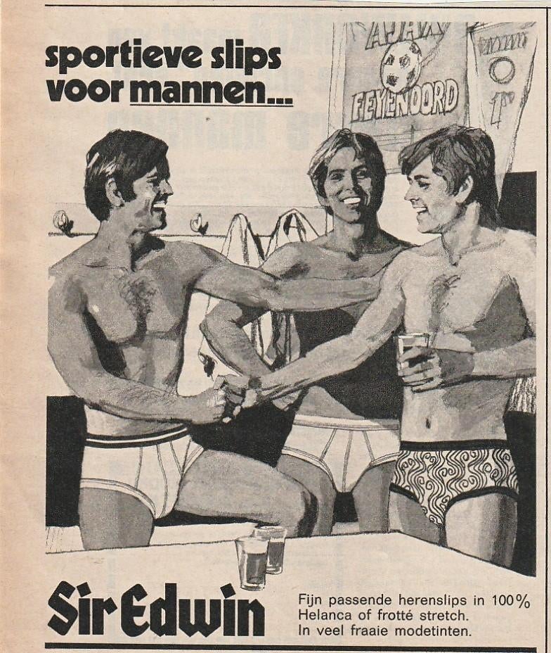 Retro reclame 1972 Sir Edwin heren ondergoed sportieve slips, Verzenden, Overige typen