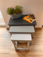 Bijzettafeltjes in taupe - industrieel grijs gerestyled, Minder dan 55 cm, Zo goed als nieuw, Rechthoekig, Hout