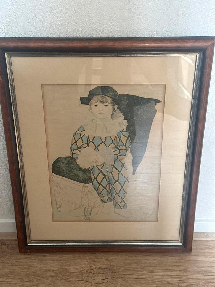 Tekening Jongen in Harlekijnpak Ingelijst, Antiek en Kunst, Kunst | Tekeningen en Foto's, Ophalen