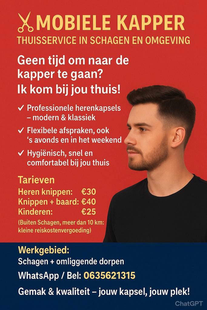 ️ Mobiele Kapper - Thuisservice in Schagen en Omgeving, Diversen, Agenda's, Ophalen of Verzenden