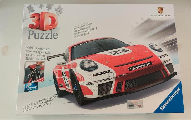 Puzzel 3D porsche 911 GT3 cup Ravensburger, Hobby en Vrije tijd, Denksport en Puzzels, Zo goed als nieuw, Rubik's of 3D-puzzel