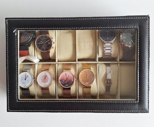 Collectie horloges in fraaie display, Sieraden, Tassen en Uiterlijk, Horloges | Heren, Gebruikt, Polshorloge, Overige merken, Overige materialen