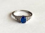 Vintage ring zilver saffier diamant, Verzenden, Zo goed als nieuw, Blauw, Met edelsteen