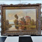 Schilderij Boerderij met boerin en kippen, Antiek en Kunst, Kunst | Schilderijen | Klassiek, Ophalen