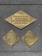 Set van 3 vintage koperen wandborden met Hollandse spreuken, Ophalen of Verzenden
