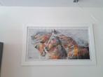 Paarden afbeelding op linnen met witte lijst., Antiek en Kunst, Ophalen of Verzenden