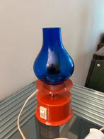 Antieke vintage retro blauw oranje lamp met led lampje, Ophalen of Verzenden, Gebruikt, Glas, Minder dan 100 cm