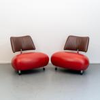 2x Leolux Pallone fauteuil in de kleurstelling rood/bruin, Huis en Inrichting, Fauteuils, Ophalen of Verzenden, Zo goed als nieuw
