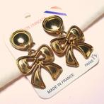 Vintage Franse oorbellen clips goudkleurig strik jaren '80, Overige materialen, Hangers, Verzenden, Zo goed als nieuw