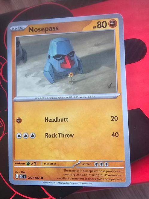 Pokémon kaart - Destined Rivals - Nosepass 97/182 common, Hobby en Vrije tijd, Verzamelkaartspellen | Pokémon, Nieuw, Losse kaart