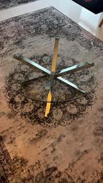 Eettafel en 2 salontafels glas met zilverkleurig onderstel, Huis en Inrichting, Tafels | Eettafels, Ophalen, Gebruikt, 100 tot 150 cm